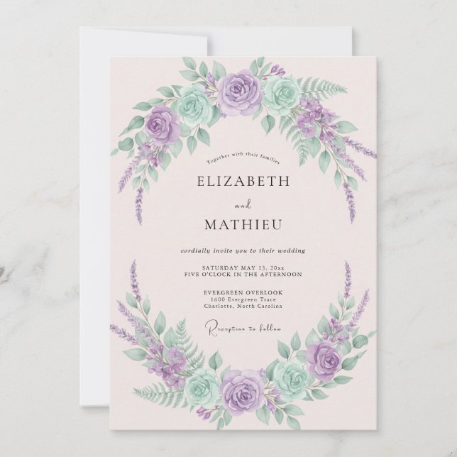 Convites Casamento Caprichoso de Primavera com Lavanda e Ho (Frente)