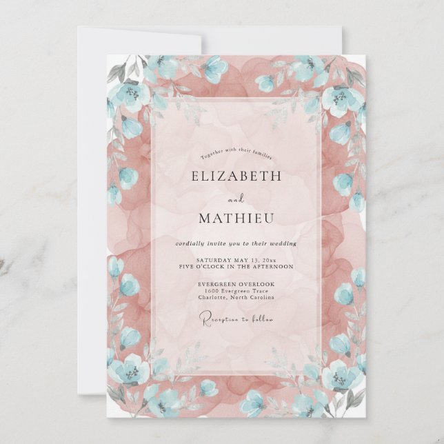 Convites Casamento Caprichoso de Primavera com Rosa Poeiren (Frente)