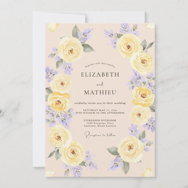 Convites Casamento Caprichoso de Primavera com Tons de Amar (Frente)