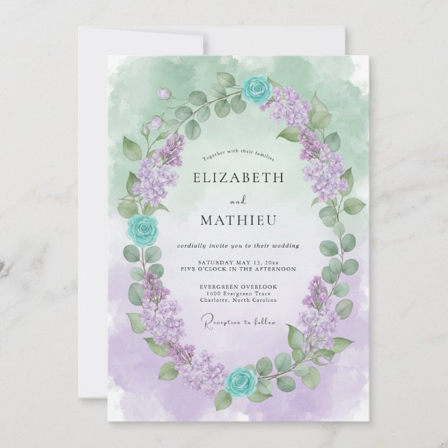 Convites Casamento Caprichoso de Primavera em Tons de Verde (Frente)