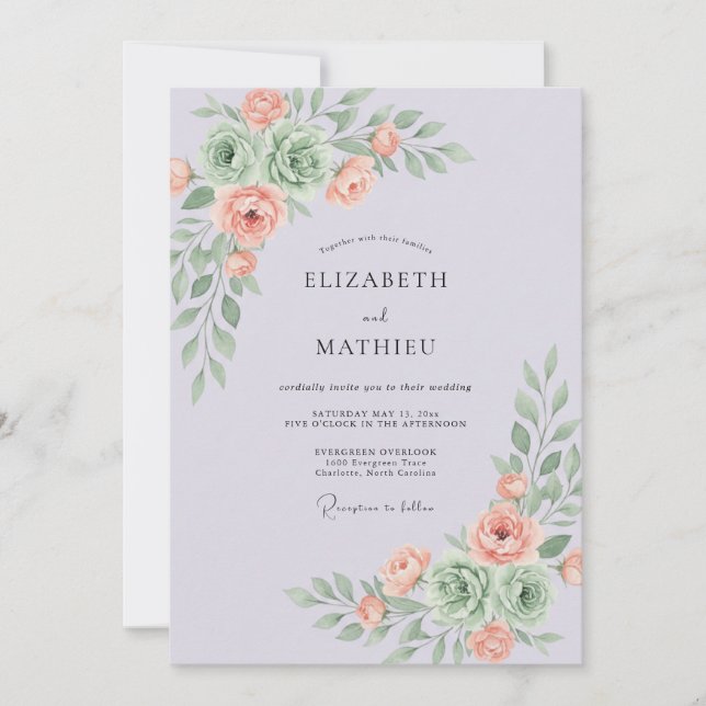 Convites Casamento Caprichoso de Suculentas com Lavanda (Frente)
