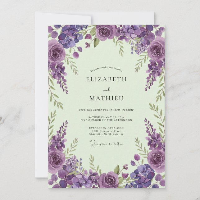 Convites Casamento Caprichoso de Violeta na Primavera (Frente)