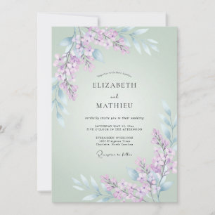 Convites Casamento Caprichoso de Wisteria Verde-Menta