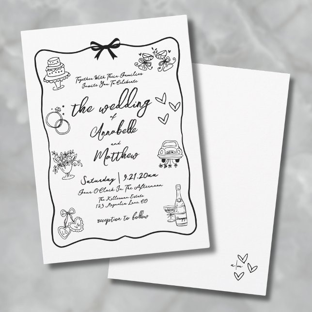 Convites Casamento Caprichoso Desenhado à Mão (Whimsical Hand Drawn Quirky Wedding Invitation)
