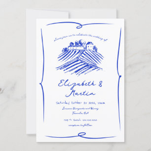 Convites Casamento Caprichoso Desenhado à Mão em Azul Franc