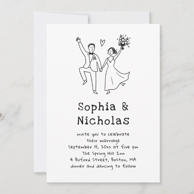Convites Casamento Caprichoso e Excêntrico | Desenho à Mão  (Frente)