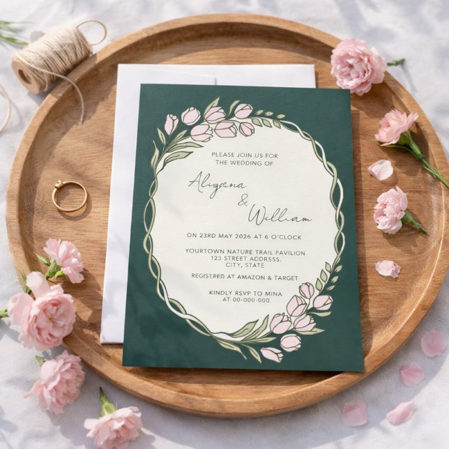 Convites Casamento Caprichoso Elegante com Bordas Florais V (Criador carregado)