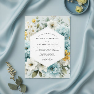 Convites Casamento Caprichoso em Azul Pó Floral