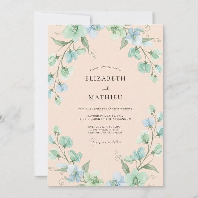Convites Casamento Caprichoso em Prado Verde-Menta (Frente)