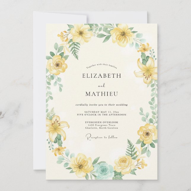 Convites Casamento Caprichoso Flor de Amarelo (Frente)