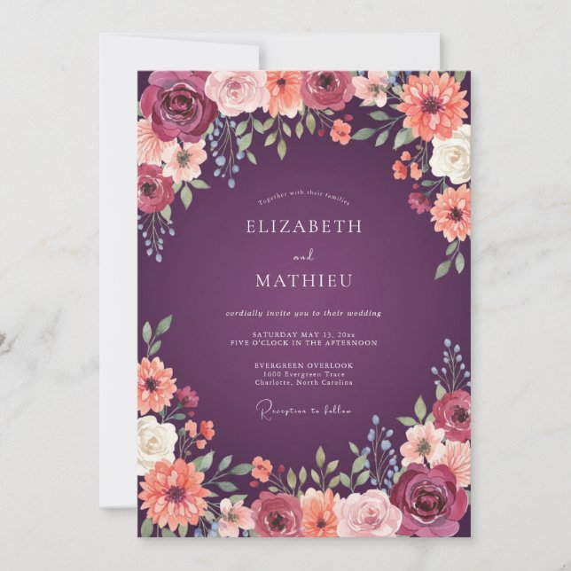 Convites Casamento Caprichoso Flor de Ameixa (Frente)