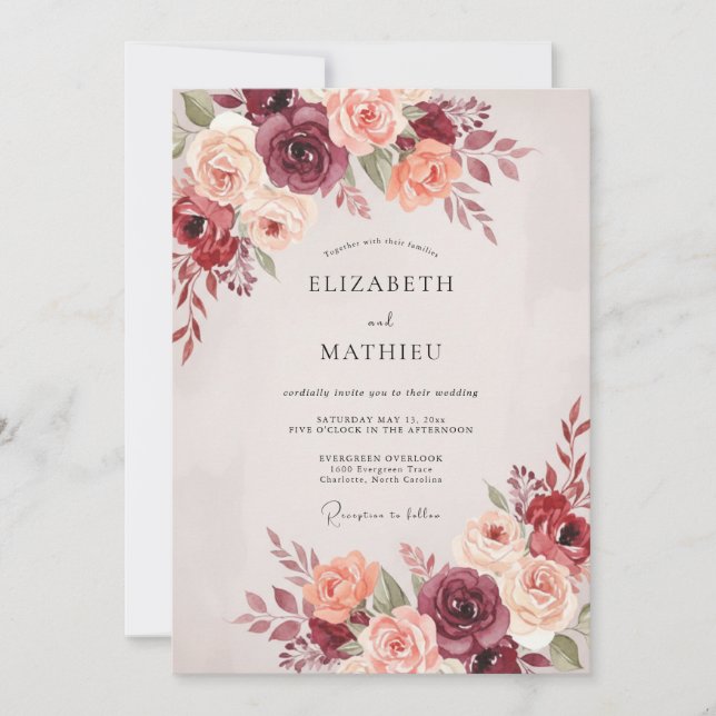 Convites Casamento Caprichoso Flor de Borgonha (Frente)