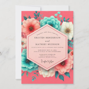Convites Casamento Caprichoso Flor de Coral