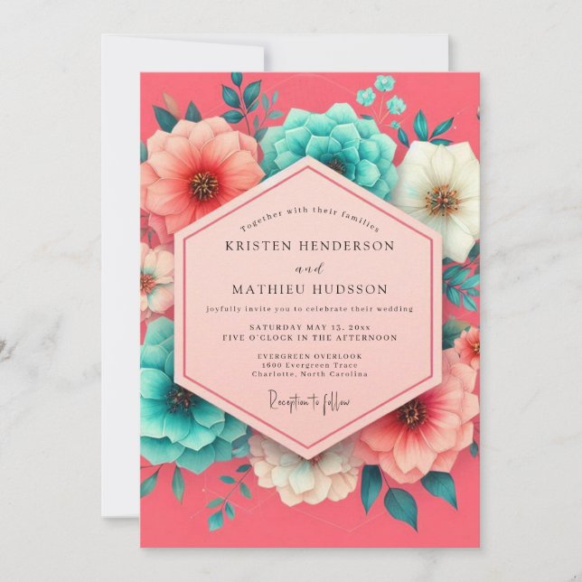 Convites Casamento Caprichoso Flor de Coral (Frente)