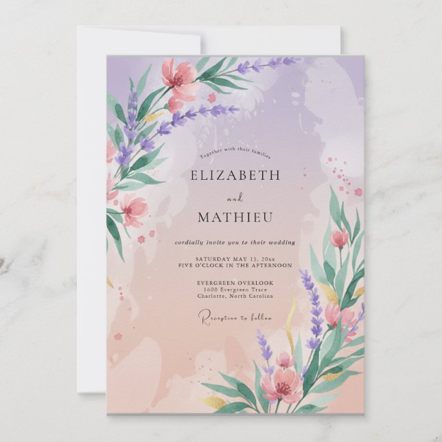 Convites Casamento Caprichoso Flor de Lavanda (Frente)