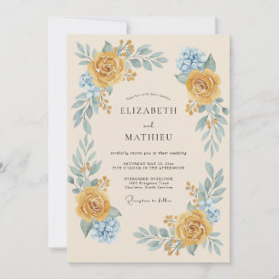 Convites Casamento Caprichoso Floral Amarelo Dourado