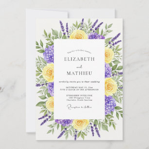 Convites Casamento Caprichoso Floral Amarelo Lavanda