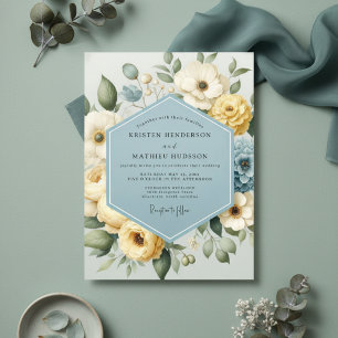 Convites Casamento Caprichoso Floral Amarelo Pálido