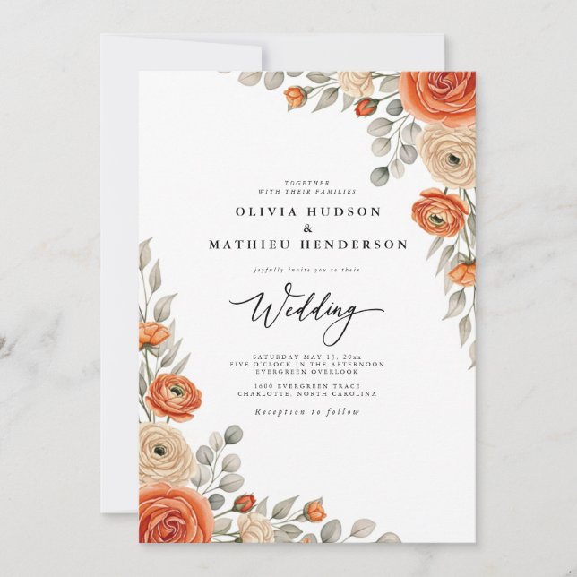 Convites Casamento Caprichoso Floral Âmbar (Frente)