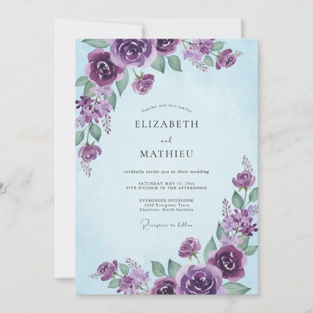 Convites Casamento Caprichoso Floral Âmbar (Frente)