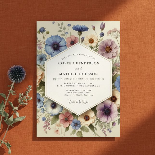 Convites Casamento Caprichoso Floral Azul (Criador carregado)