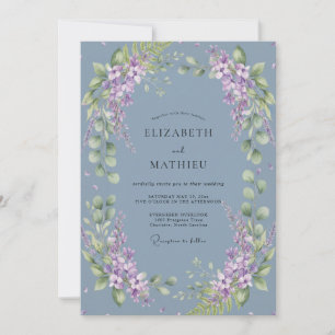 Convites Casamento Caprichoso Floral Azul Ardósia