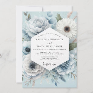 Convites Casamento Caprichoso Floral Azul Claro