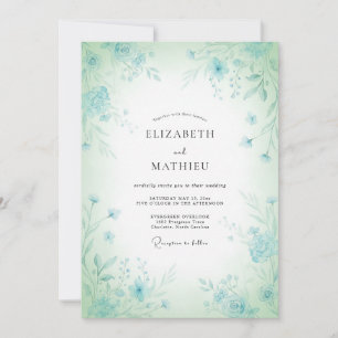 Convites Casamento Caprichoso Floral Azul Hortelã
