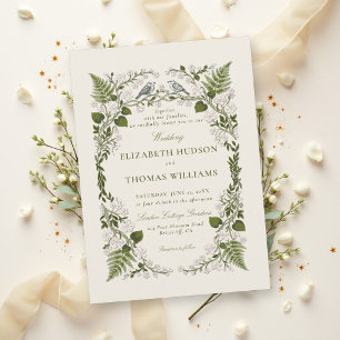 Convites Casamento Caprichoso Floral Bege Verde Jardim