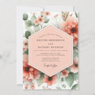 Convites Casamento Caprichoso Floral Coral