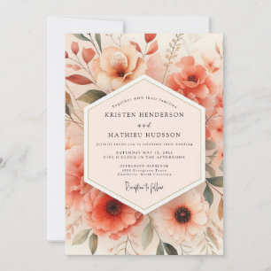 Convites Casamento Caprichoso Floral Coral