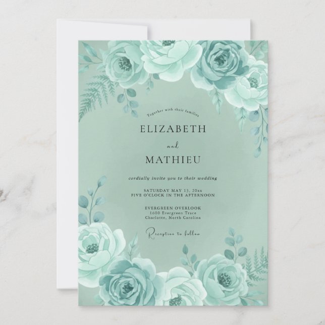 Convites Casamento Caprichoso Floral em Verde Limão (Frente)
