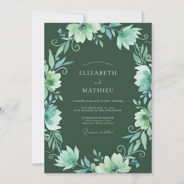 Convites Casamento Caprichoso Floral Esmeralda (Frente)