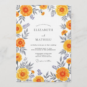 Convites Casamento Caprichoso Floral Laranja