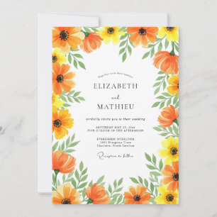 Convites Casamento Caprichoso Floral Laranja Amarelo