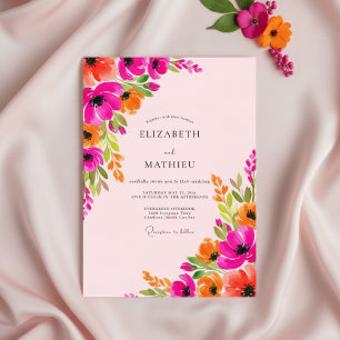 Convites Casamento Caprichoso Floral Luxuriante Fúcsia
