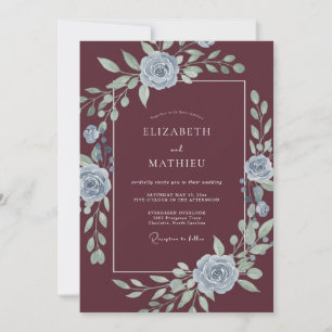 Convites Casamento Caprichoso Floral Macio Borgonha