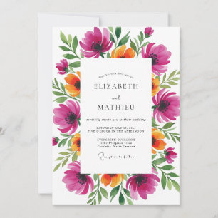 Convites Casamento Caprichoso Floral Magenta