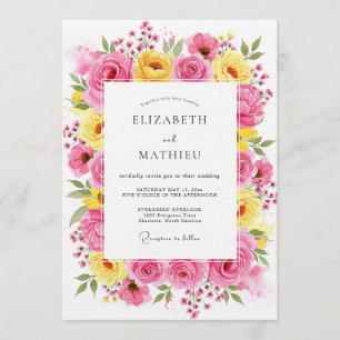 Convites Casamento Caprichoso Floral Rosa Amarelo