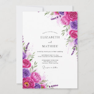 Convites Casamento Caprichoso Floral Roxo Magenta