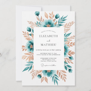 Convites Casamento Caprichoso Floral Turquesa