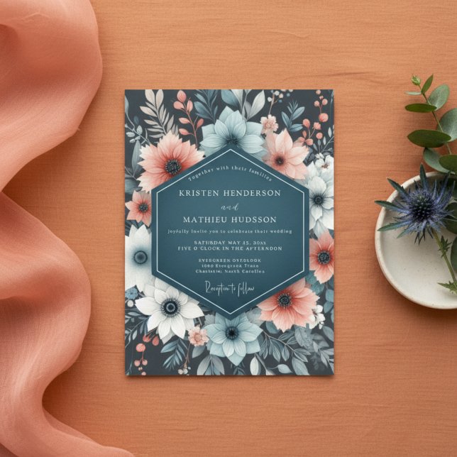 Convites Casamento Caprichoso Floral Turquesa (Criador carregado)