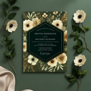 Convites Casamento Caprichoso Floral Verde Oliva