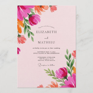 Convites Casamento Caprichoso Floral Vibrante Fúcsia