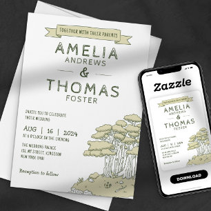 Convites Casamento Caprichoso na Floresta de Madeira Desenh