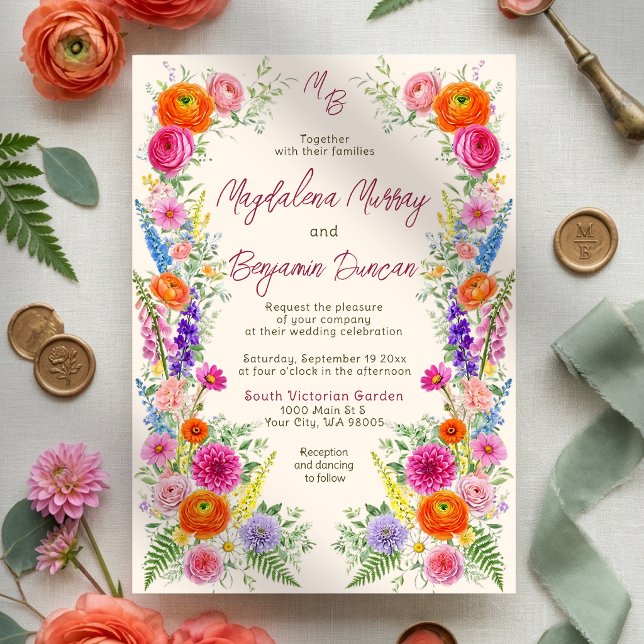 Convites Casamento Caprichoso no Jardim com Flores Silvestr (Criador carregado)