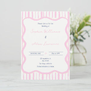 Convites Casamento Caprichoso Pinstripe Escrito à Mão Rosa