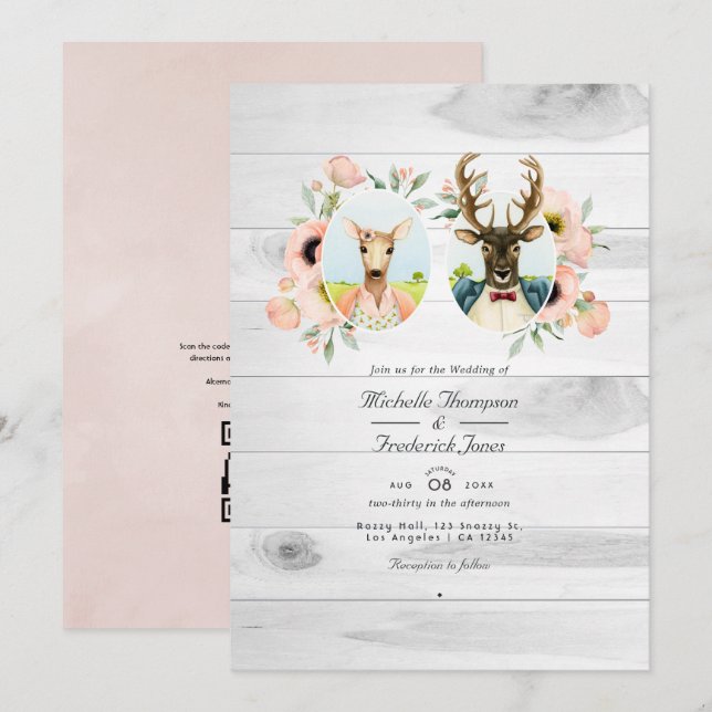Convites Casamento caprichoso rústico de cervos na floresta (Frente/Verso)