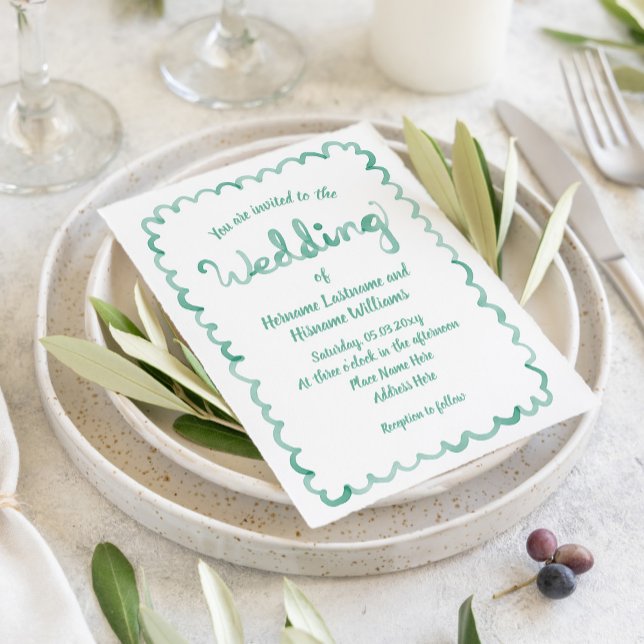 Convites Casamento Caprichoso Simples em Verde Menta Aquare (Criador carregado)