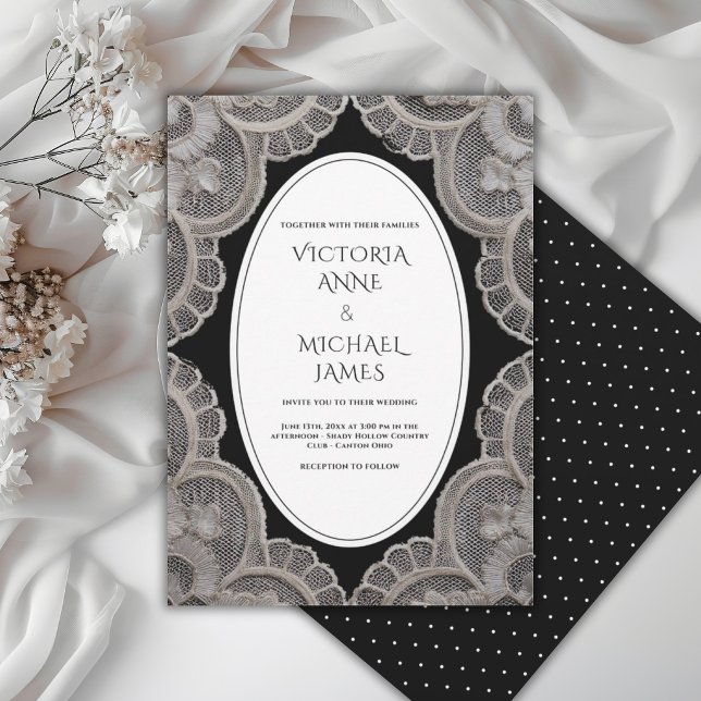 Convites Casamento Caprichoso Vintage com Renda Preta (Criador carregado)